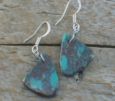 Native American Turquoise "Storm" Triangle Slab Earrings